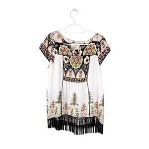 Anthropologie Vanessa Virginia Embroidered Fringe Boho Festival Peasant Top S